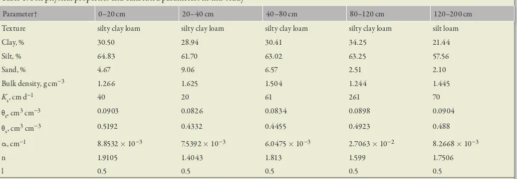 Table 1. Soil physical properties and calibrated parameters in this study 
