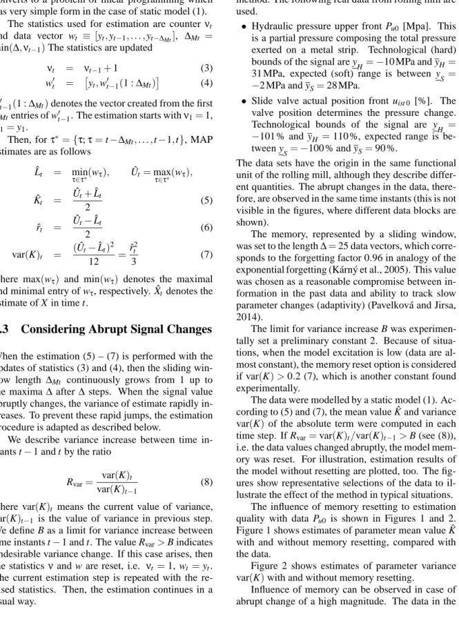 Figure 1 shows estimates of parameter mean value ˆ K with and without memory resetting, compared with the data.
