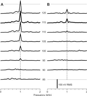 Fig. 2. Frequency spectra of waveforms presented in Fig. 1Aand B.
