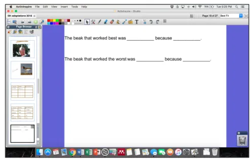 Figure 4.1. Sentence starters provided during bird beak activity to support student responses