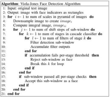 Fig. 1. Pseudocode description of the popular Viola-Jones face detection algorithm.
