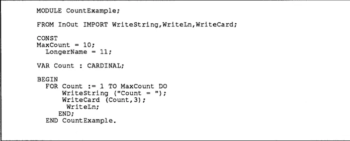 Figure 1-2 A Compilable Modula-2 Program Listing 