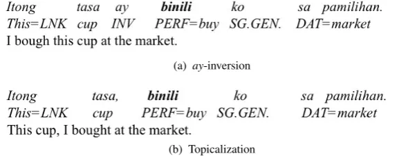 Figure 3: Sentences with pre-verbal elements (Source: Kroeger, 1993, p. 123)
