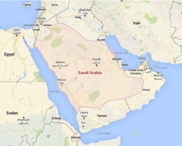 Figure  2.1: Map of Saudi Arabia (https://www.google.co.uk/maps/) 