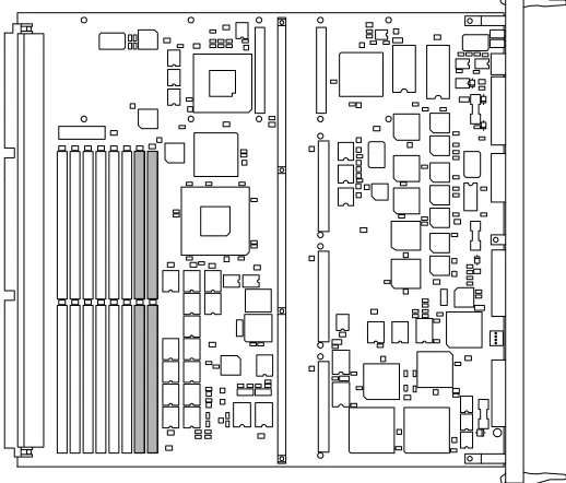 Figure 3-4Memory slots on an MK401; the shaded region shows one ofthe 4 groups of 4 memory slots.