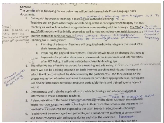 Figure 8 An extract of the draft framework for the IP Language ICT Integration course