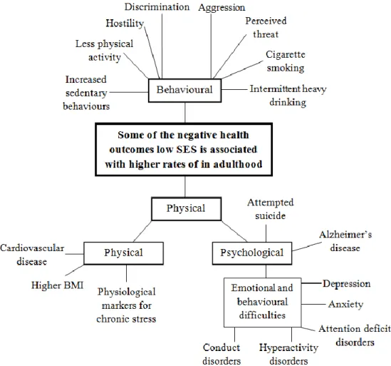 Figure 1. Some of the negative physical, psychological and behavioural health outcomes low  SES is associated with higher rates of in adulthood