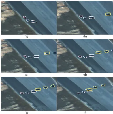 Fig. 8. (a), (b), (c), (d), (e), and (f)shows the tracking results on the egtest02 sequence