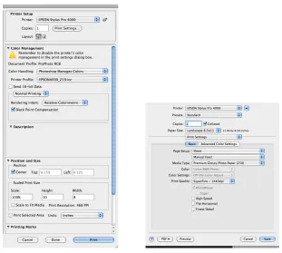 Figure 8: Screen shots of settings applied to enable communication to the printer device 
