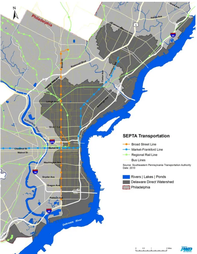 Figure 2.7 – SEPTA Transportation in the Delaware Direct Watershed  Source: PWD 