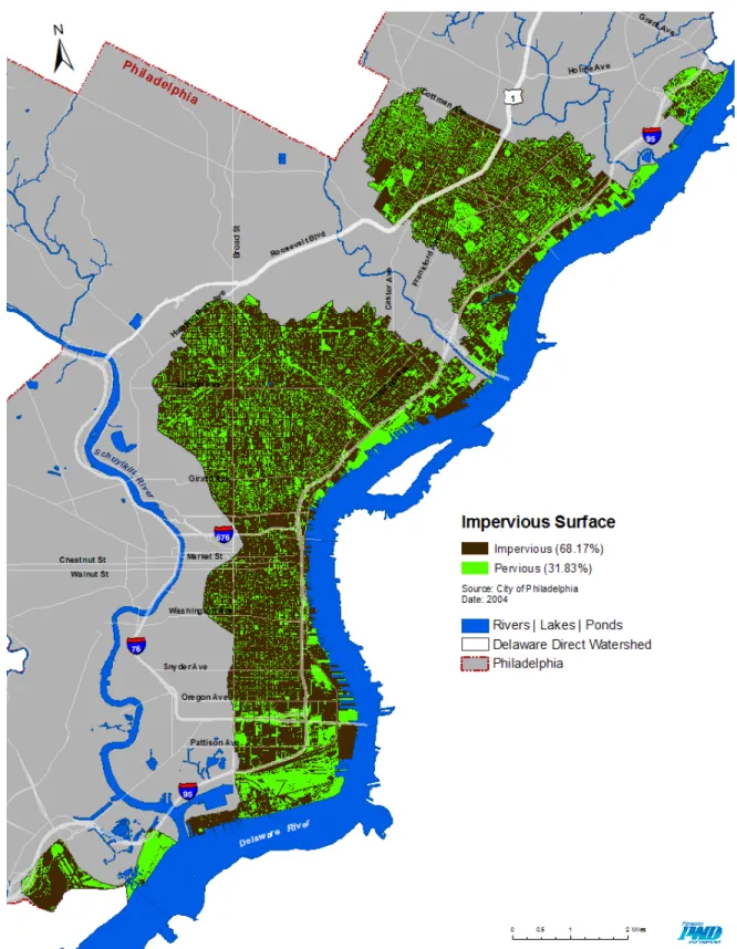 Figure 2.3 - Impervious Surface in the Delaware Direct Watershed  Source: PWD 