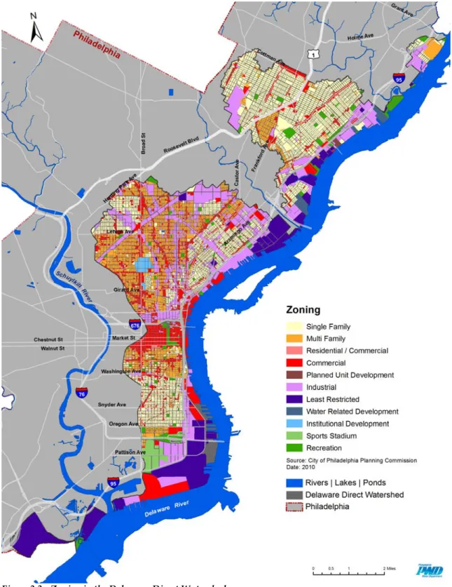 Figure 2.3 - Zoning in the Delaware Direct Watershed  Source: PWD 