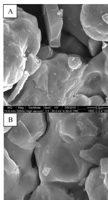 Fig. 9  Micrographs of green compacts at different carbon content and forming temperature, (A) 180°C; 0.4 wt% Carbon, (B) 30°C; 0.7 wt% Carbon 
