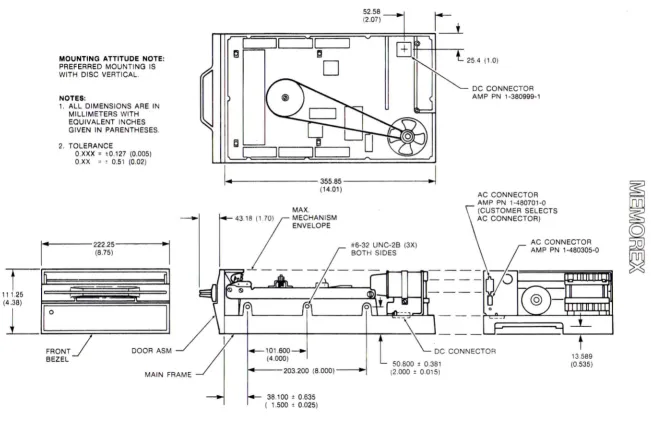 FIGURE 2-1. 550/552 FLEXIBLE DISC DRIVE MOUNTING AND PLUG INFORMATION 
