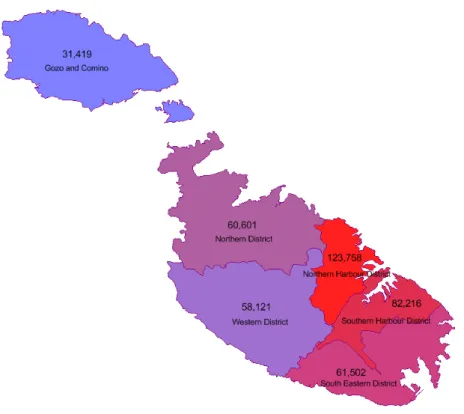 Figure 3.1: The Population of the Maltese Islands (NUTS4)