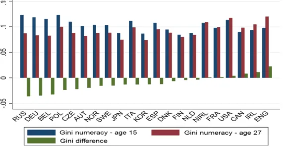 Figure 2. Change in numeracy skills Ginis between ages 15 and 27