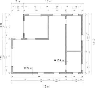 Figure 6: Layout and dimensions of a storey of the target house. 