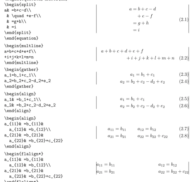 Table 1: Multi-line equations and equation groups (vertical lines indicating nominal mar- mar-gins).