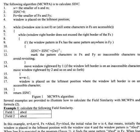 Figure 1 MCWPA algorithmSeveral examples are provided to illustrate how to calculate the Field Similarity with MCWPA and