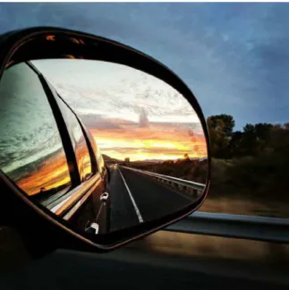 Figure 1.  Rearview mirror. (Photos retrieved from: Hull, J. [2018] Private collection)  Pat Croce is credited with saying, “I have a really small rear-view mirror in my life