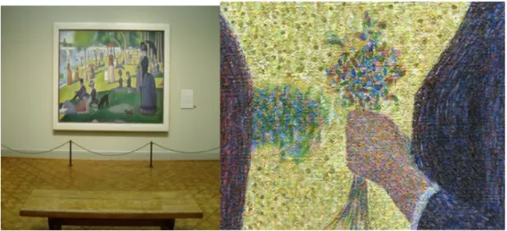 Figure 7.  Finding meaning in the dots (Boha Glass, n.d.; Seurat photo, n.d.).  