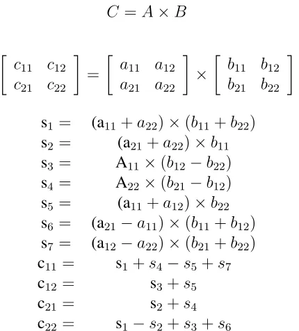 Figure 2.12: General description of the Strassen matrix multiplication algorithm.