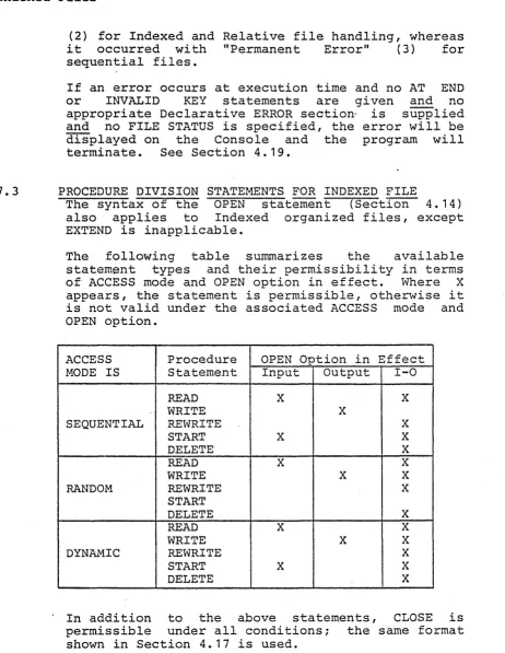 table summarizes and the available and their permissibility in terms OPEN option in effect