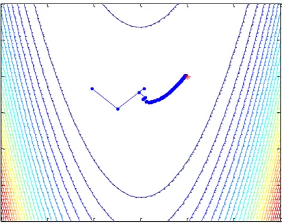 Fig. 3.1 Example of solving 2-D continuous Rosenbrock function by SPSA SPSA search path