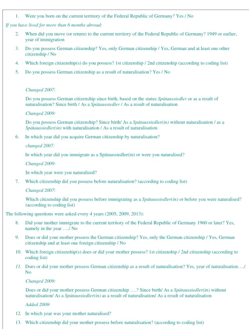 Figure 4. Questions on migration in the microcensus, 2005–2013. Note: In 2014, the questions were changed again