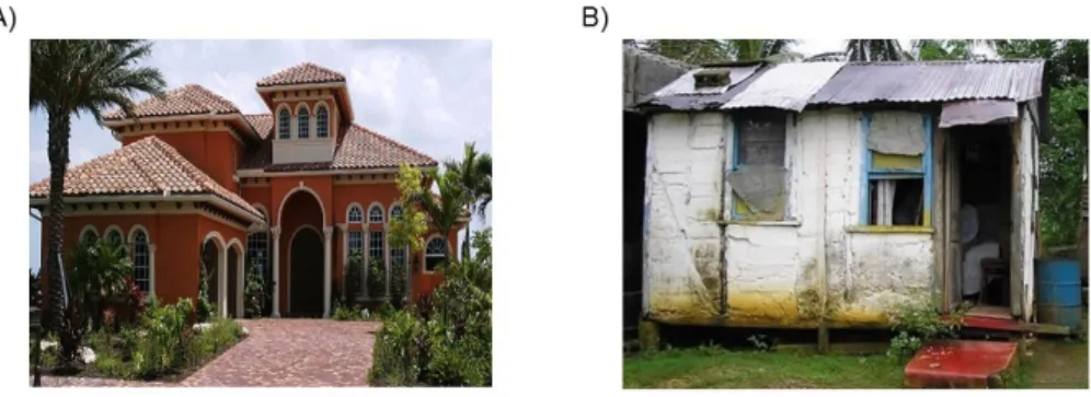 Figure 2. Two of the images used in the priming task in Experiment 2. Image A) depicts an  affluent environment, and B) shows a poor environment