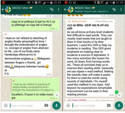 Figure 3: Examples of WhatsApp messages during the Hindi MOOC 