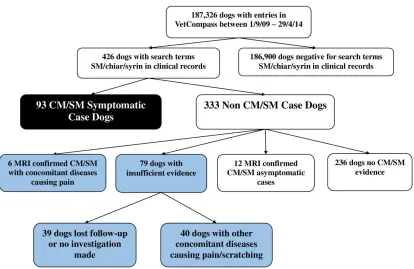 Figure 1. Flow diagram of dogs entered on VetCompass projecting forward to CM/SM case group
