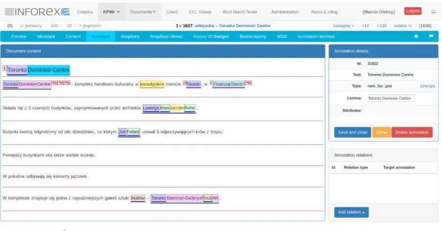 Figure 2: Document annotation view