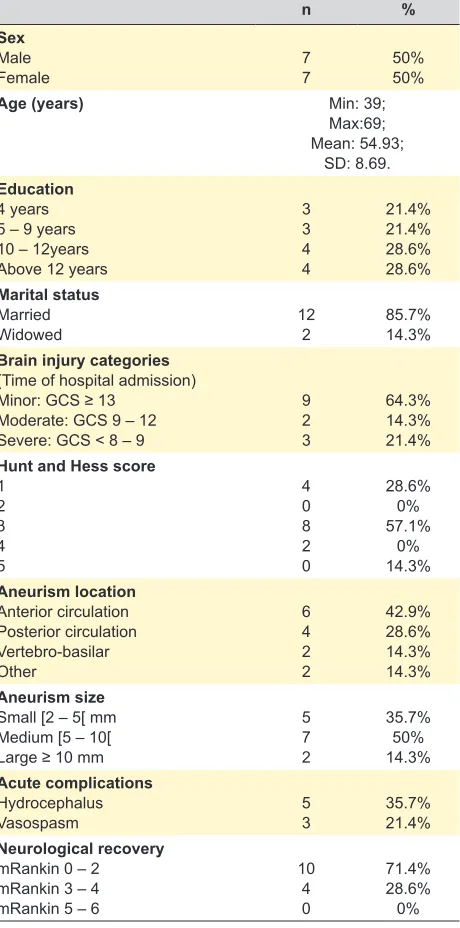 Table 1 – Sample composition (sociodemographic and clinical data; n = 14)
