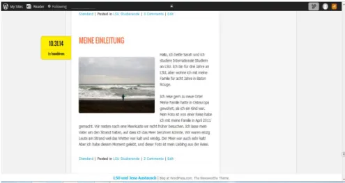 Figure 3.3. Screen Shot of a Student’s First Blog Post and Image Upload. 