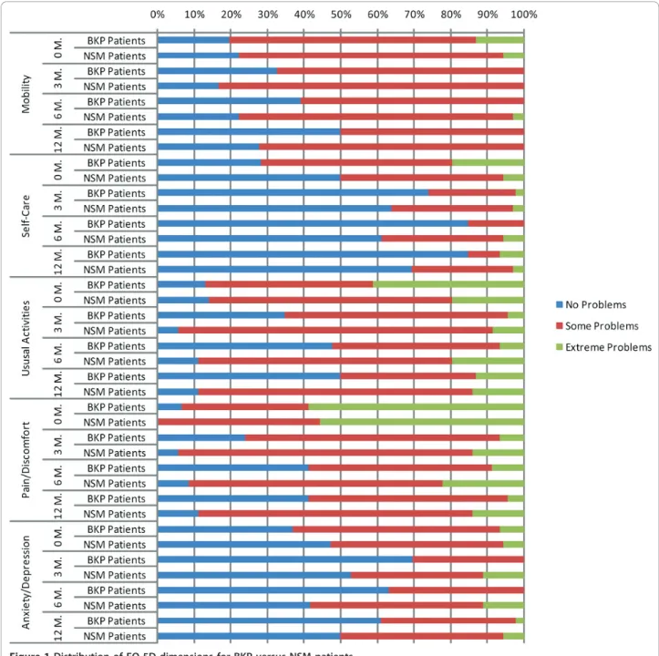 Figure 1 Distribution of EQ-5D dimensions for BKP versus NSM patients.