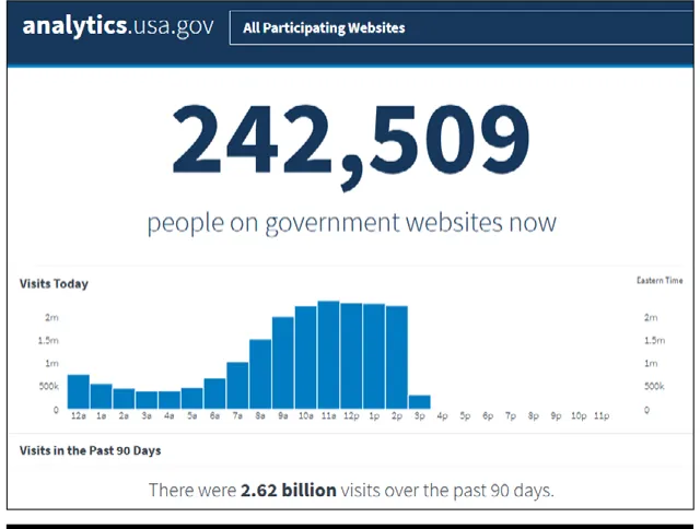 Figure 1. Dashboard style display: “People on Government Websites Now,” https://analytics.usa.gov/.