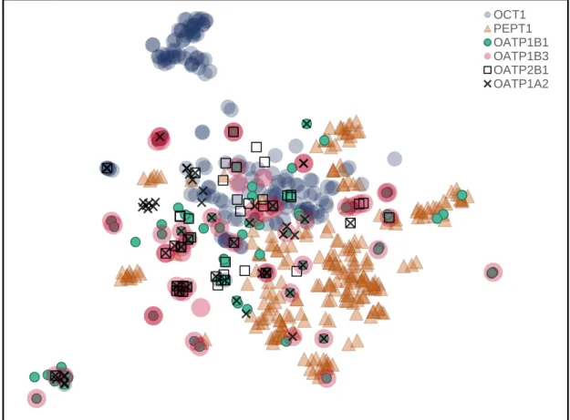 Figure  5.4.  t-SNE  multidimensional  scaling  of  the  Morgan  Fingerprints  calculated  for  the  full  SLC  dataset (substrates and non-substrates)