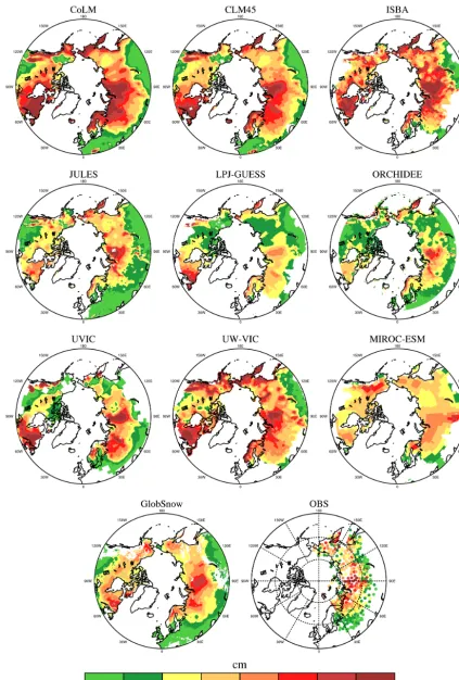 Figure 6. Spatial maps of snow depth (cm) for winter 1980–2000.
