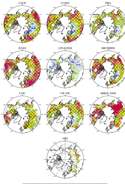Figure 3. Spatial maps of the correlation coefﬁcients between snow depth and �T , the difference between soil temperature at 20 cm depthand air temperature for winter 1980–2000