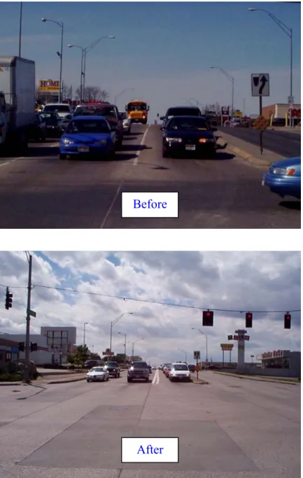 Figure 3.3. Before and After Left-Turn Lane Lines at 48 th  and ‘O’ St. 