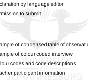 Table 1  Example of condensed table of observations   Table 2  Example of colour coded interview  