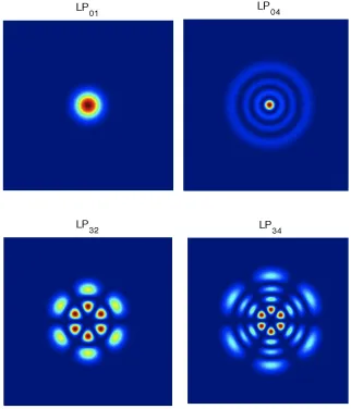 Figure 2.6: Intensity plots fo four modes in gradient-index ﬁber.