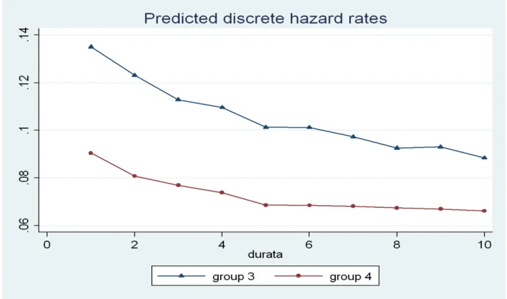 Figure 5 Predicted hazard rates for group 3 and 4 