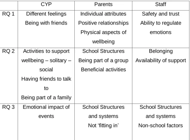 Table 3: Summary of themes identified across all three participant groups 