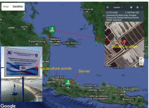 Figure 6 shows the location of the aquaculture where the system has  been deployed and implemented