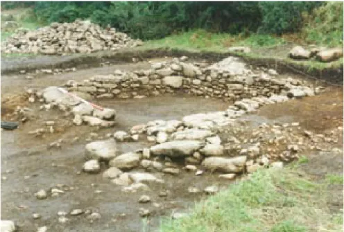 Figure 1.6: The Crift Farm smelting site. The remains of Building B  are in the centre, and Building C in the foreground, left