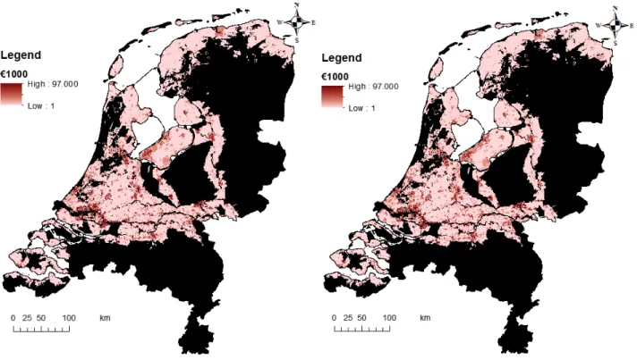 Figure 4.3: Potential damage for 2000 and 2008, using the object based approach