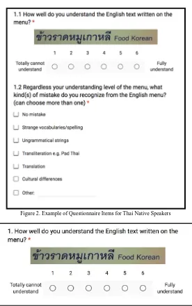 Figure 2. Example of Questionnaire Items for Thai Native Speakers  