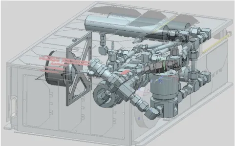 Figure 3.2. Propulsion feed system and thruster layout in APEX CubeSat.